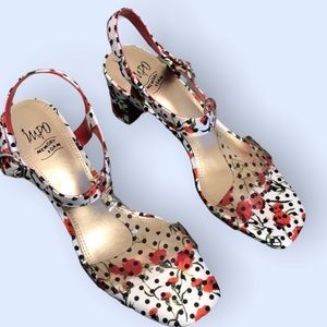 Impo open toe Floral sandals , red, blk, white, sz 8 1/2